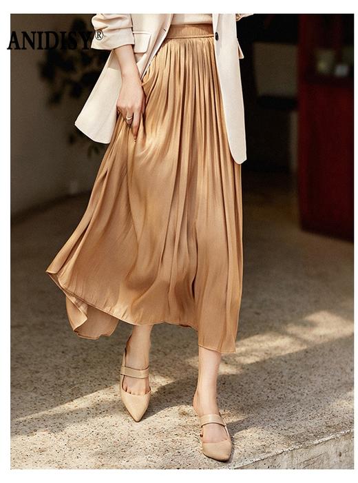 高腰松紧腰立体剪裁大摆百褶半身裙 商品图3