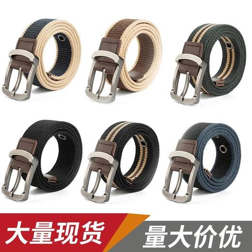 2023新款帆布涤纶男士皮带方形针扣合金扣头腰带男款裤带潮 商品图0