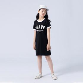 女童连衣裙2023夏季字母印花短袖连衣裙大童青少年女连衣裙