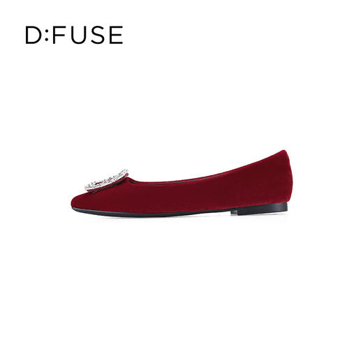 D:FUSE迪芙斯秋款单鞋女丝绒布优雅方头钻扣平底鞋女鞋DF33111018 商品图1