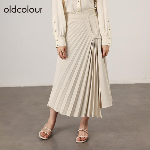 oldcolour春秋季商场同款不规则高腰气质百褶半身裙O32063276 商品图2