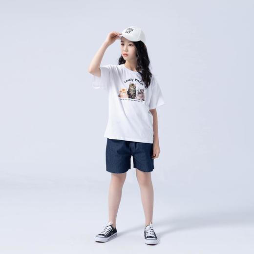 女童T恤2023夏季可爱猫咪印花纯棉短袖T恤韩版大童青少年女T恤 商品图1