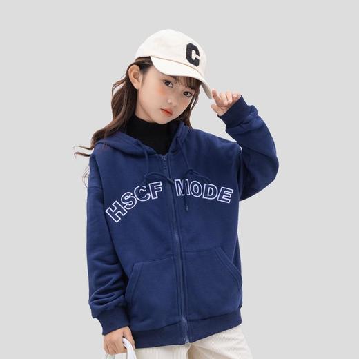 女童卫衣开衫拉链连帽卫衣2023春季加厚字母刺绣韩版宽松连帽卫衣 商品图0