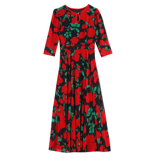 洋气修身，沙滩中袖时尚裙夏季雪纺碎花连衣裙YA318 商品图4