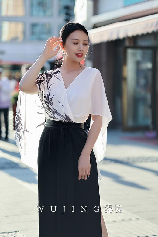 【雾境定制】节节高升水墨竹节新中式日本三醋酸连衣裙 3022153 商品图4