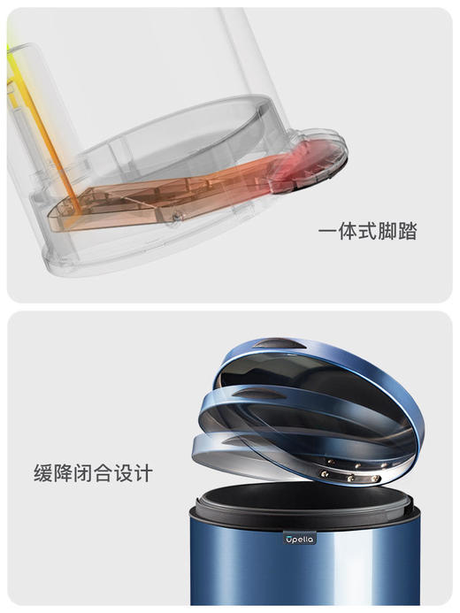 优百纳欧式不锈钢脚踏垃圾桶12L家用带盖静音轻奢客厅厨房卫生间卧室 商品图7