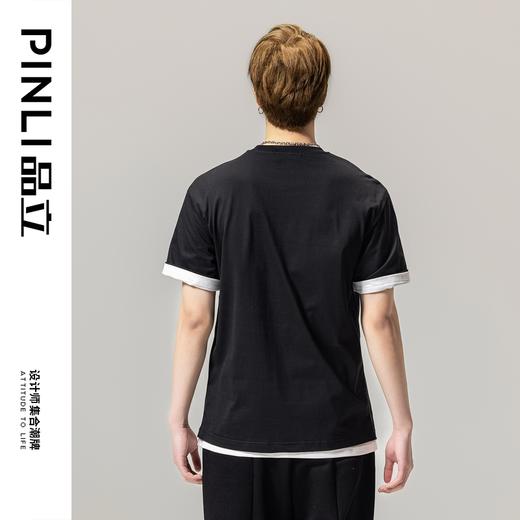 PINLI品立春季新款男士印花体恤短袖休闲T恤上衣BG231111048 商品图3