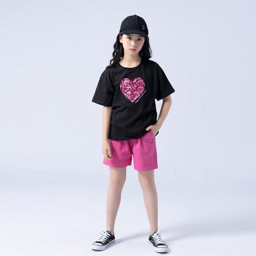 女童T恤2023夏季心形印花纯棉短袖T恤韩版时尚大童青少年女T恤 商品图1