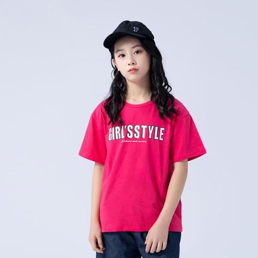 女童T恤2023夏季字母印花纯棉短袖T恤韩版时尚大童青少年女T恤 商品图2