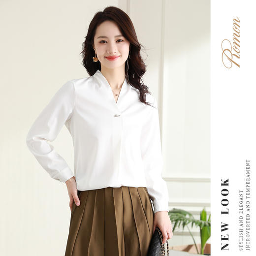 罗蒙气质休闲设计感夏季女式长袖衬衫轻薄透气舒适套头日常通勤衬衣女 商品图2