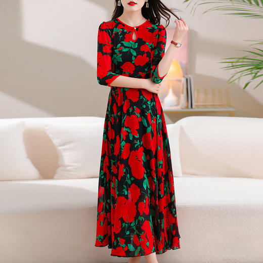 洋气修身，沙滩中袖时尚裙夏季雪纺碎花连衣裙YA318 商品图6