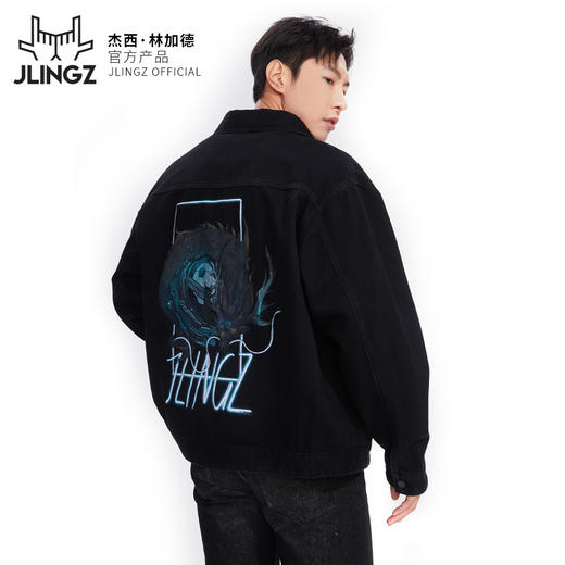 JLINGZ林加德官方产品 | 黑色刺绣国潮牛仔外套翻领潮流时尚休闲 商品图1