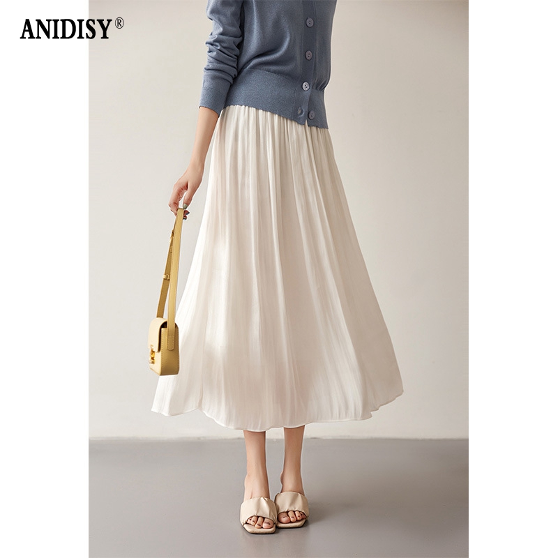 高腰松紧腰立体剪裁大摆百褶半身裙