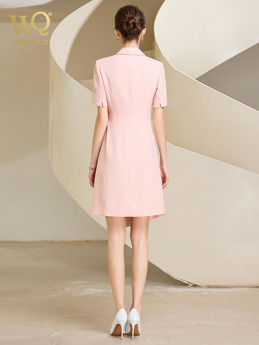 夏季高端粉色绑带连衣裙女短袖主持人职业装气质时尚 商品图3