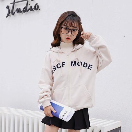 女童卫衣2023年春季拉链字母刺绣加厚韩版宽松连帽卫衣 商品图1