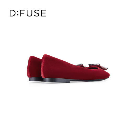 D:FUSE迪芙斯秋款单鞋女丝绒布优雅方头钻扣平底鞋女鞋DF33111018 商品图3
