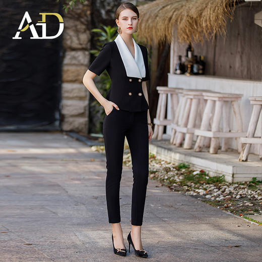 高级感小香风西装两件套女白色娃娃领小西服外套正式场合职业装 商品图1