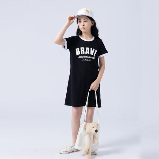 女童连衣裙2023夏季字母印花短袖连衣裙大童青少年女连衣裙 商品图3