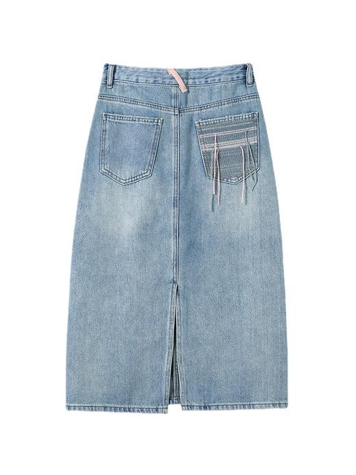 「撞色口袋设计」设计感高腰牛仔半身裙 女夏季2023年新款中长款a字包臀裙下装 商品图4