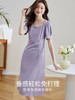【专属特价】熙世界泡泡袖方领紫色连衣裙女夏2025新款法式别致收腰抽褶A字裙 商品缩略图1