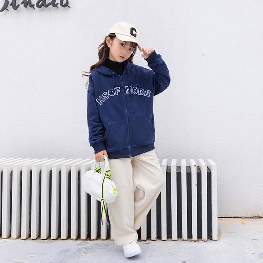 女童卫衣开衫拉链连帽卫衣2023春季加厚字母刺绣韩版宽松连帽卫衣 商品图2