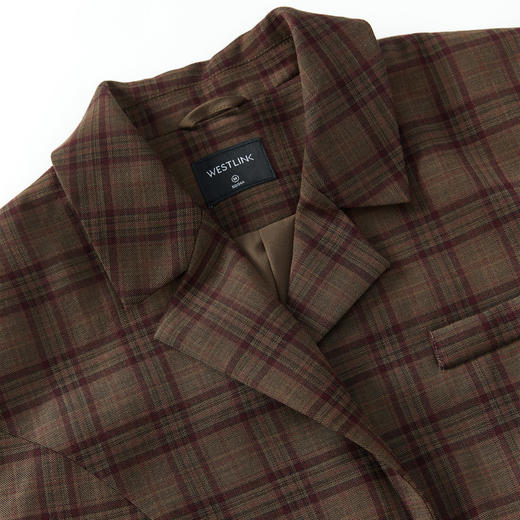 西遇英伦风格子西装女2023年秋季新款翻领宽肩韩版时尚咖色外套11831944 商品图5