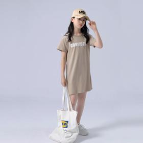 女童连衣裙2023夏季落肩宽松字母印花连衣裙大童青少年女连衣裙