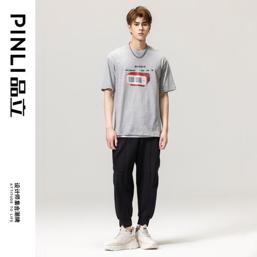 PINLI品立春季新款男士印花体恤短袖休闲T恤上衣BG231111048 商品图1