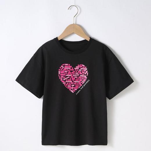女童T恤2023夏季心形印花纯棉短袖T恤韩版时尚大童青少年女T恤 商品图4