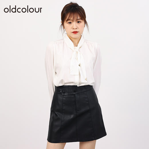 oldcolour欧珂女商场同款高腰a字包臀PU皮裙女O34061452 商品图1