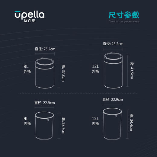 优百纳/Upella 欧式创意家用智能垃圾桶不锈钢自动感应客厅办公室 商品图7