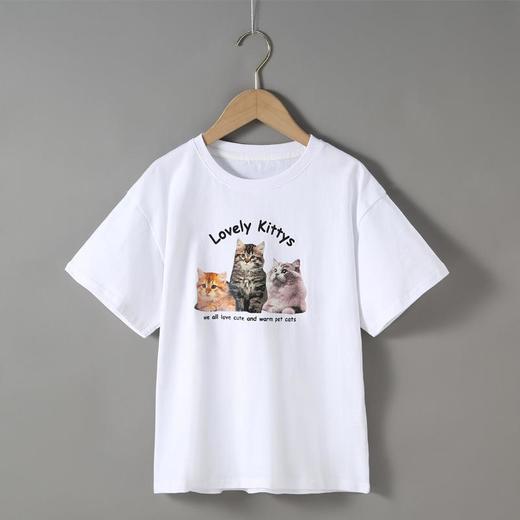女童T恤2023夏季可爱猫咪印花纯棉短袖T恤韩版大童青少年女T恤 商品图4