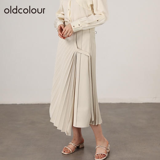 oldcolour春秋季商场同款不规则高腰气质百褶半身裙O32063276 商品图1
