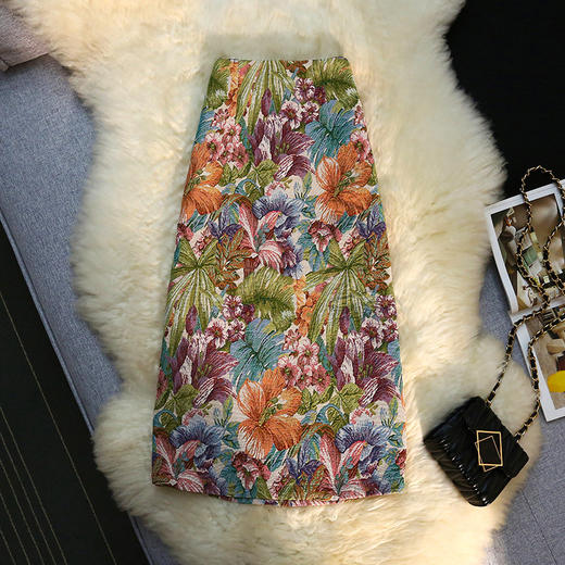 「长短两款！复古提花款」复古提花高腰半身裙女春夏小个子包臀开叉a字中长款一步裙子 商品图0