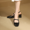 阿么手工女鞋玛丽珍方头法式6CM凉鞋时尚纯色百搭浅口粗跟不累脚 商品缩略图3