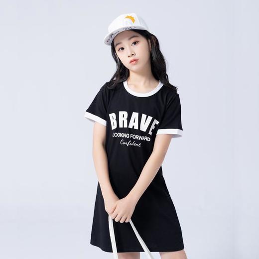 女童连衣裙2023夏季字母印花短袖连衣裙大童青少年女连衣裙 商品图1