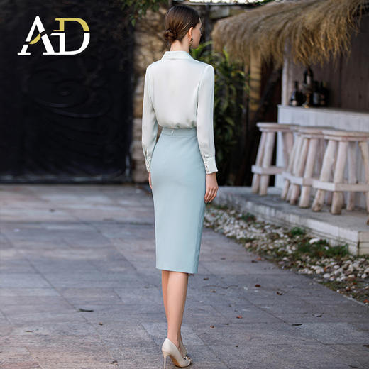 职场轻熟风两件套女秋季新款白色设计感长袖衬衫工衣包臀西装裙 商品图5