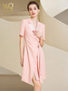 夏季高端粉色绑带连衣裙女短袖主持人职业装气质时尚 商品缩略图0