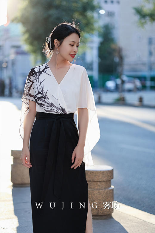 【雾境定制】节节高升水墨竹节新中式日本三醋酸连衣裙 3022153 商品图1