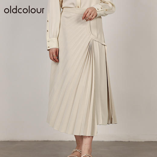 oldcolour春秋季商场同款不规则高腰气质百褶半身裙O32063276 商品图0
