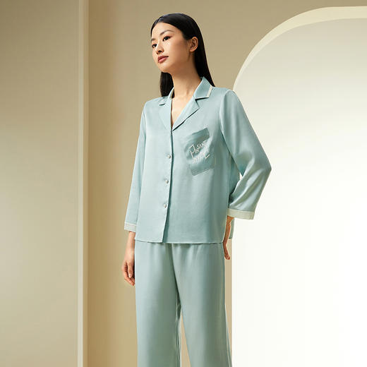 金三塔19姆米重磅蚕丝弹力双乔简约时尚刺绣衣裤套家居服真丝睡衣  YSFDC210 商品图1