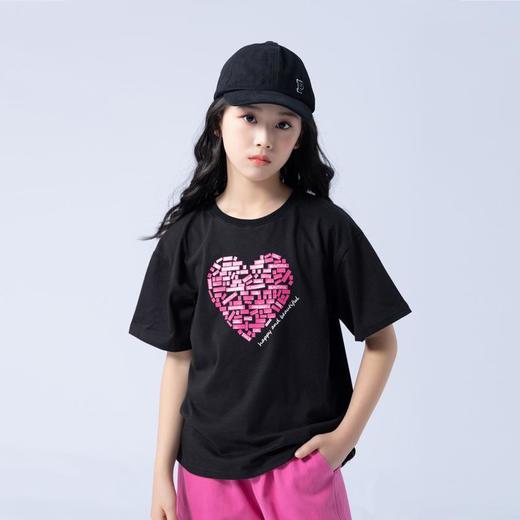 女童T恤2023夏季心形印花纯棉短袖T恤韩版时尚大童青少年女T恤 商品图0