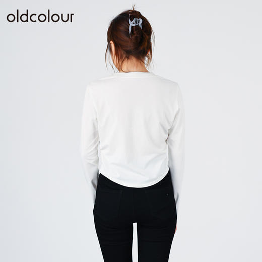 oldcolour2022秋季商场同款百搭气质长袖短款白色t恤女O32023271 商品图3