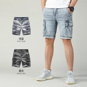 2023夏季新款男士牛仔休闲短裤水洗做旧中腰直筒工装裤街头潮流男装