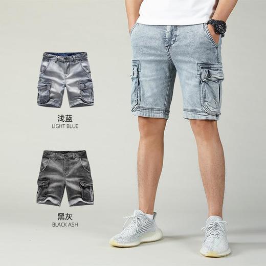 2023夏季新款男士牛仔休闲短裤水洗做旧中腰直筒工装裤街头潮流男装 商品图0
