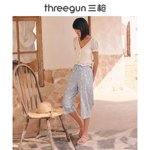 Threegun三枪 【水柔棉】女士家居中裤睡裤-60802B011 商品图5