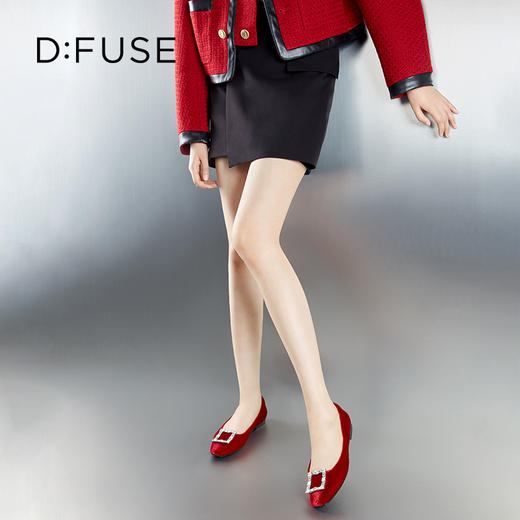 D:FUSE迪芙斯秋款单鞋女丝绒布优雅方头钻扣平底鞋女鞋DF33111018 商品图7