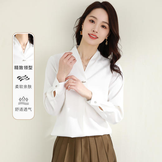 罗蒙气质休闲设计感夏季女式长袖衬衫轻薄透气舒适套头日常通勤衬衣女 商品图1