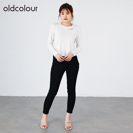oldcolour2022秋季商场同款百搭气质长袖短款白色t恤女O32023271 商品图2