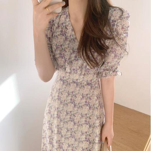 「碎花设计」夏季新款碎花连衣裙 2023法式收腰气质温柔风雪纺碎花中长裙裙子 商品图3